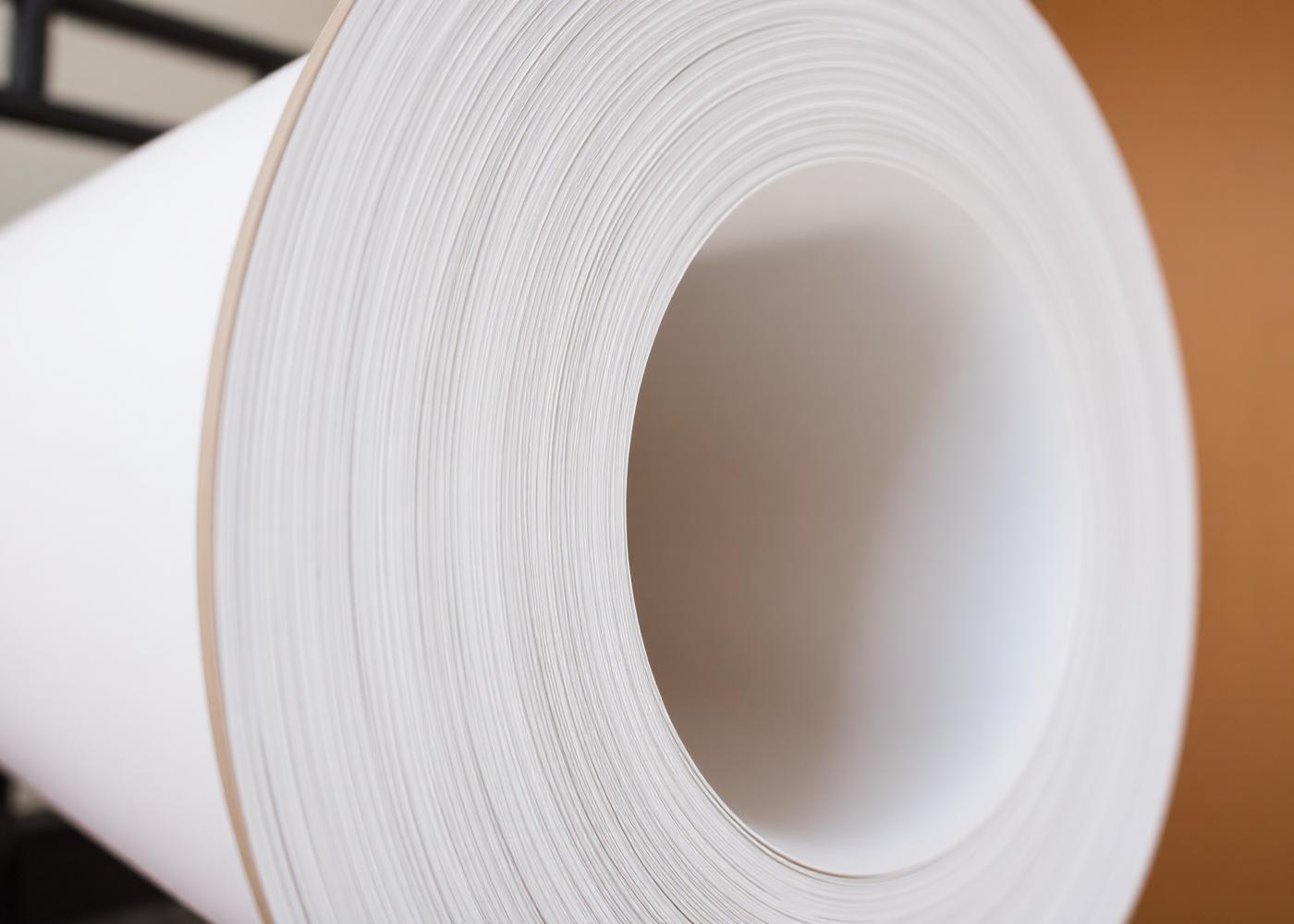 Close-up of a newsprint paper reel